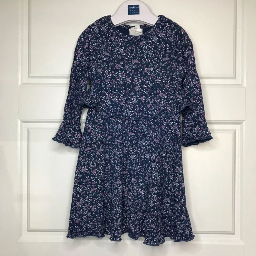 Charabia Viscose Floral Dress Baby Girls Size 12 Months Navy Purple Floral Print